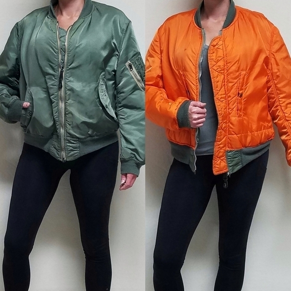 VINTAGE 80s US Army Green Orange Reversible Flyers Jacket Flight Jacket Airforce